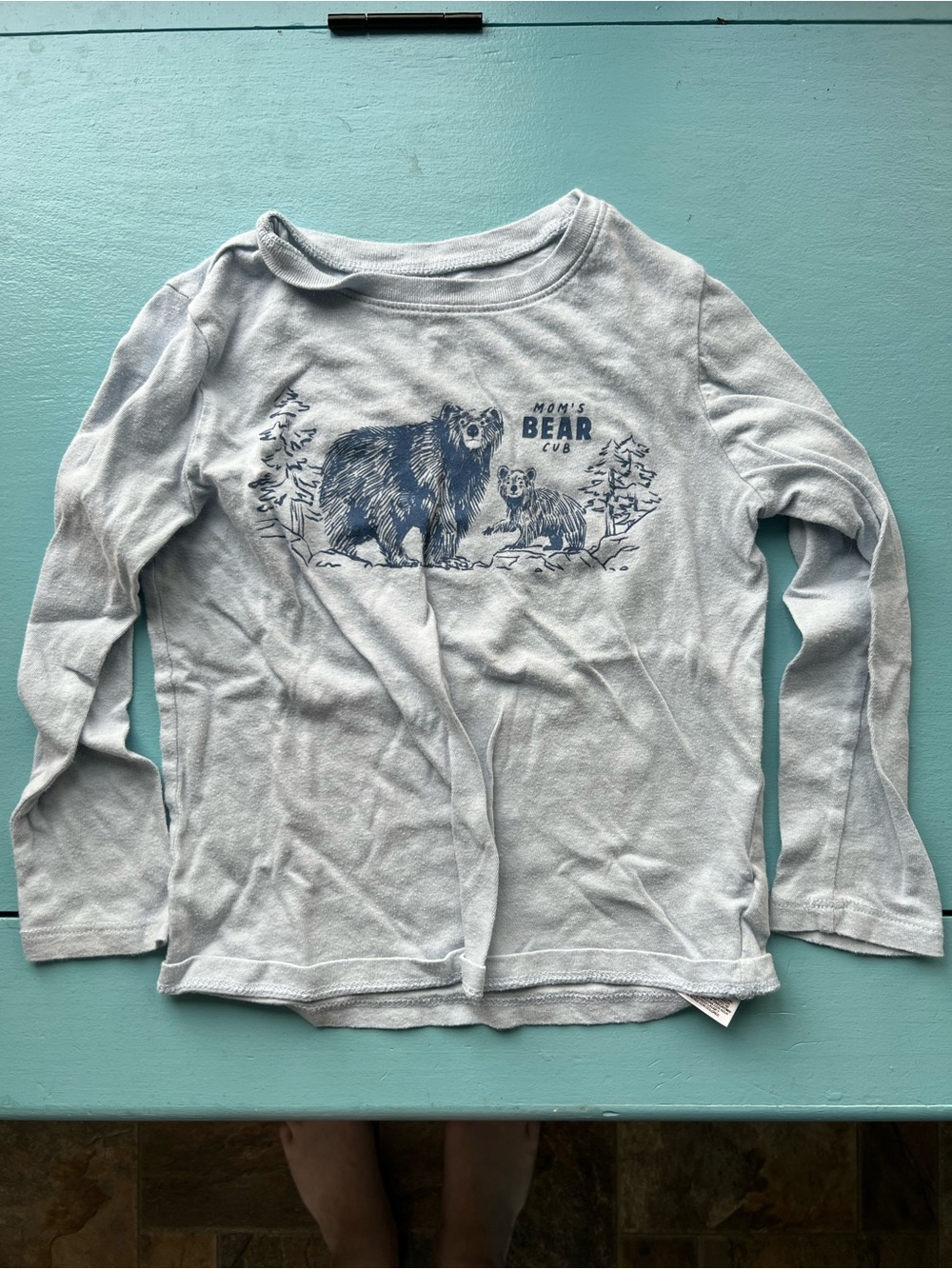 Old Navy Light Blue Long-Sleeve Bear Graphic Tee